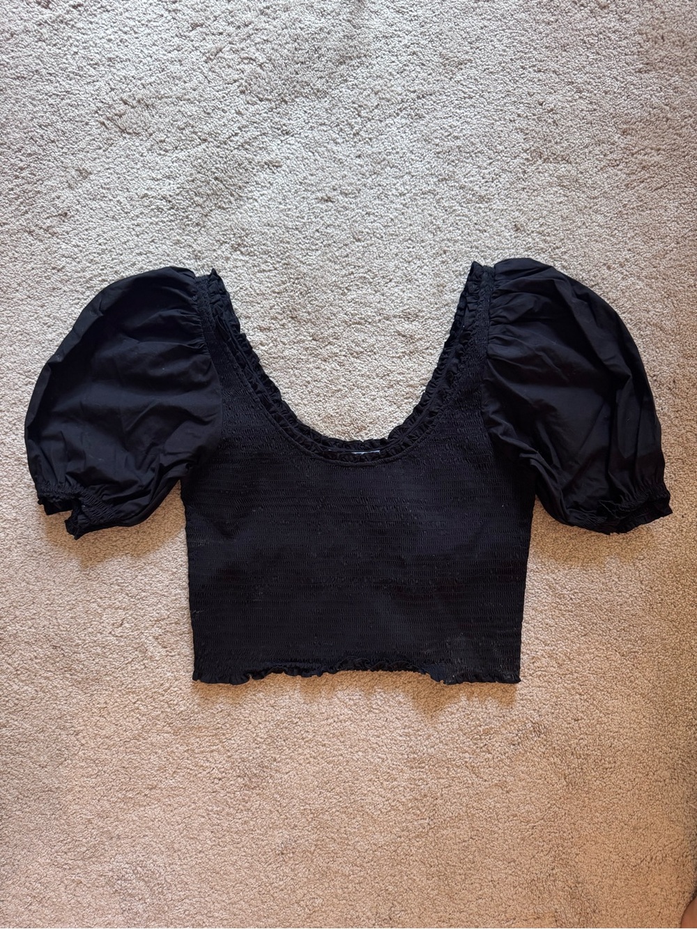 Hill House Black Puff Sleeve Cropped Top